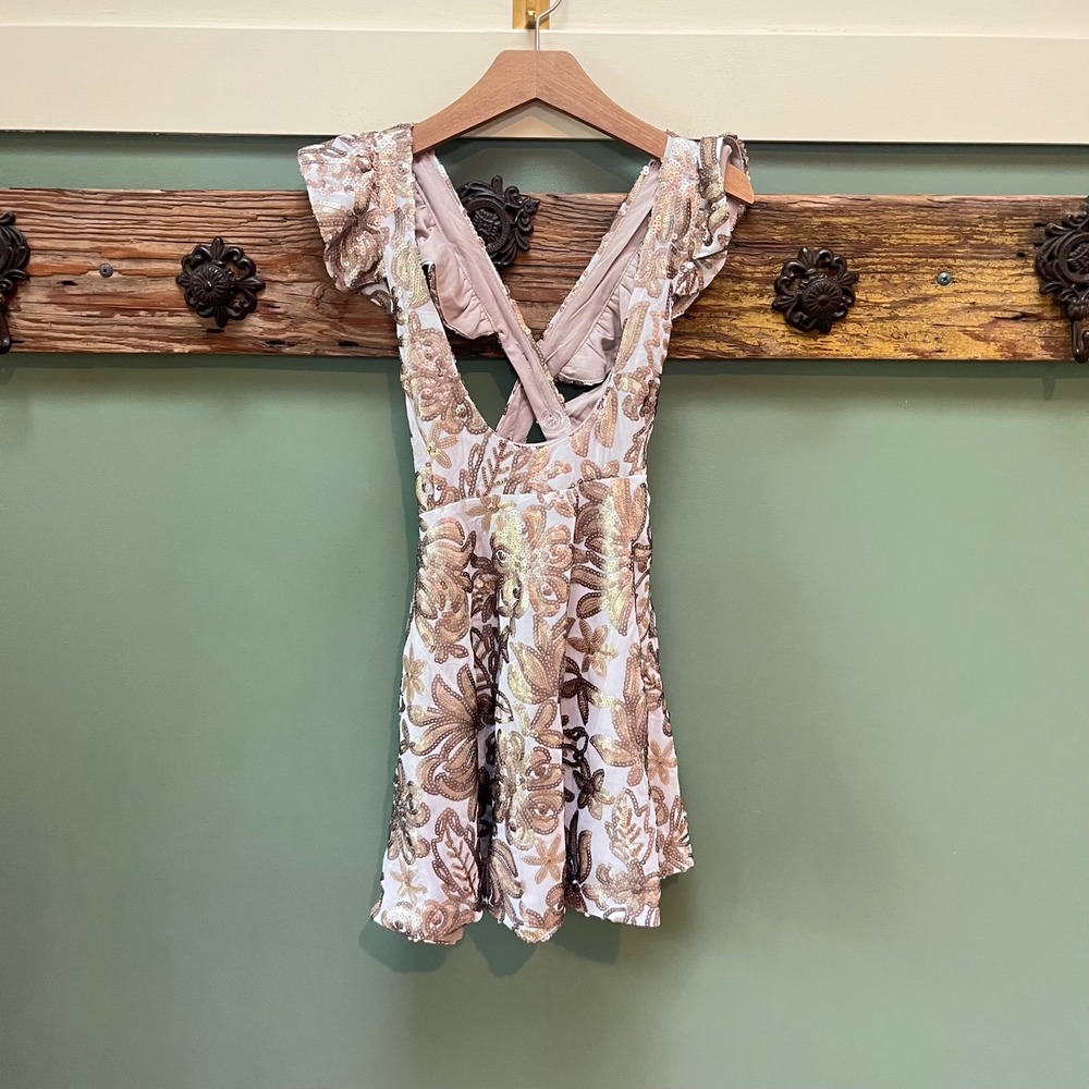 Mia Joy by Joyfolie Girls Romy Jumper Ivory Gold Floral Sequin Size 7 NWT